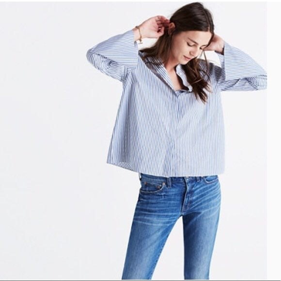 Madewell Tops - Madewell Striped Bellsleeve Button Down Size Large